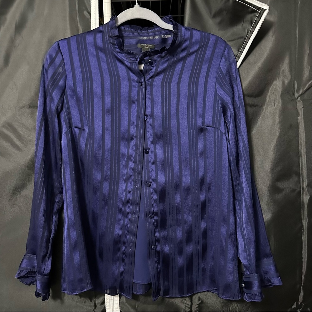 Ann Taylor Navy Ruffled Blouse